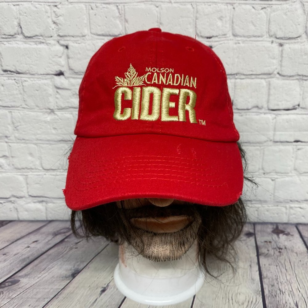 Molson Canadian Cider Dad Hat Distressed Cap Strap Back Red Embroidered Logo